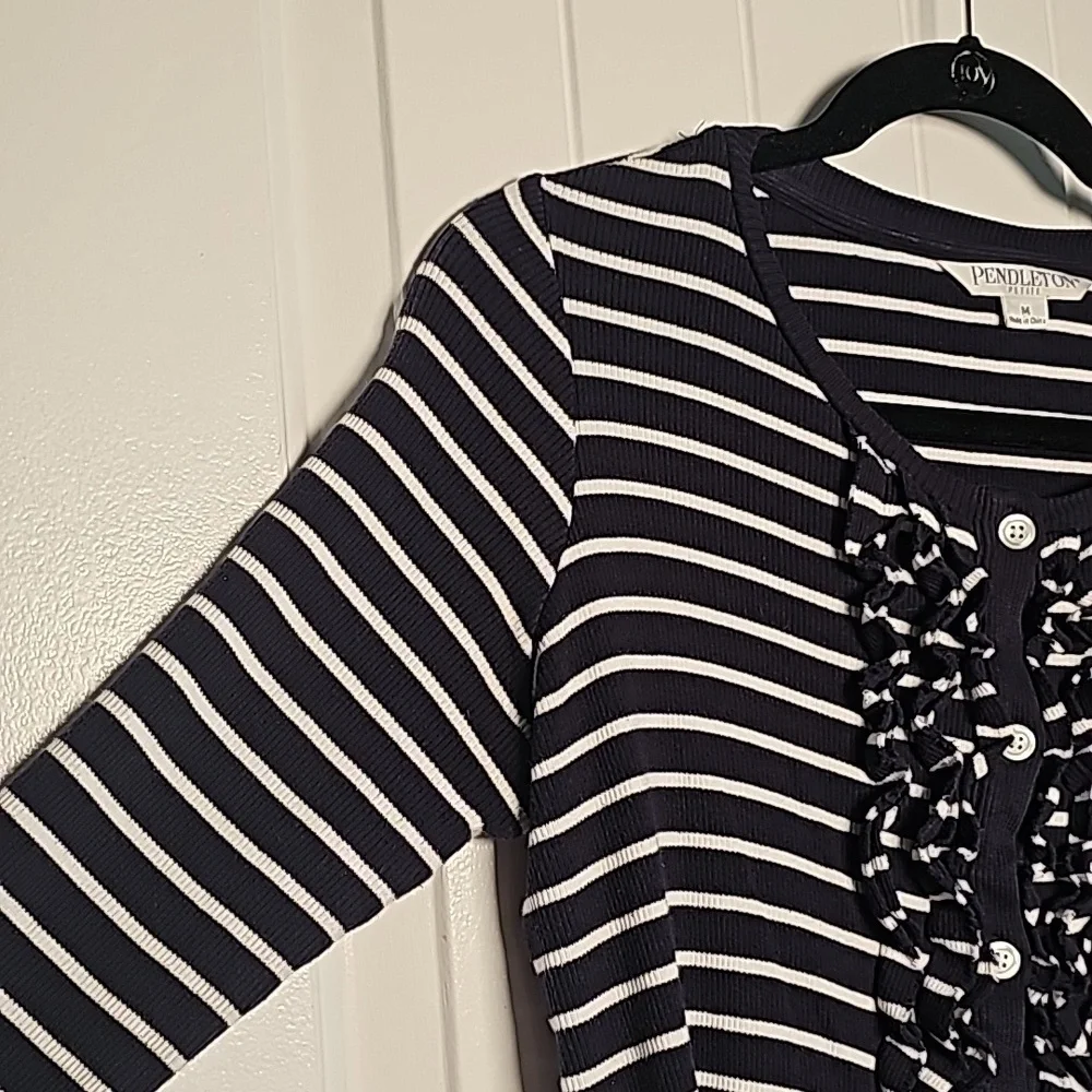 Pendleton MP navy blue/white striped ruffled cardigan - Picture 6 of 15